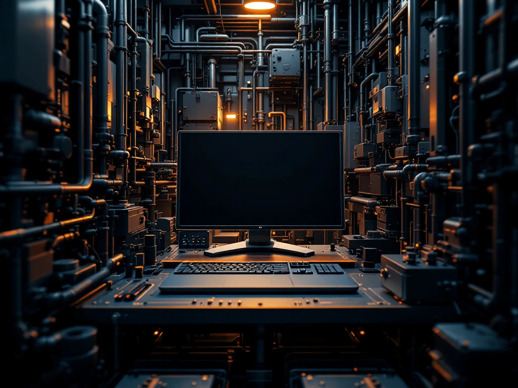 A sleek computer in an industrial setting symbolizes Fter.io's cutting-edge software for seamless machine integration and robust service.